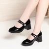 5,5 см Винтажный британский стиль Неглубокий вырез Средний блочный каблук Мэри Джейн Женская обувь Тренд 2025 Весна Яркая кожаная обувь Офис