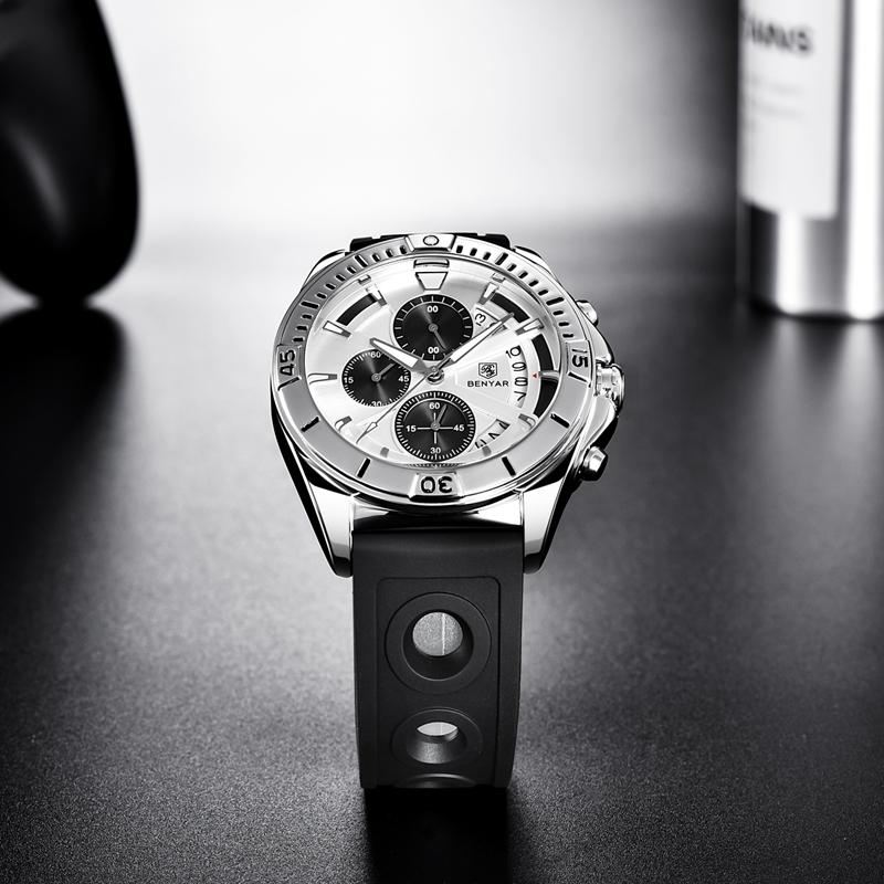 BENYAR Watches Mens Top Brand Luxury Clock Casual Phase Men Watch Sport Waterproof Quartz Chronograph