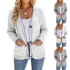 Женский модный повседневный контрастный цвет V-образный вырез длинный рукав пуговичный вязаный кардиган-жакет с карманом