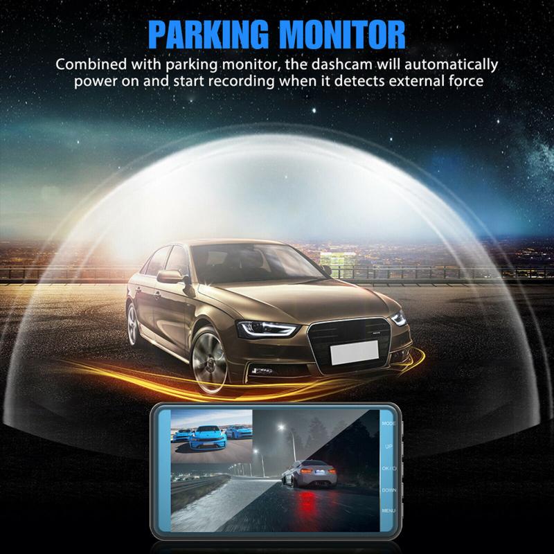 Автомобильный видеорегистратор, 4-дюймовый сенсорный экран с двумя объективами, видеорегистратор для вождения, Ips-экран, HD-рекордер, изображения заднего вида