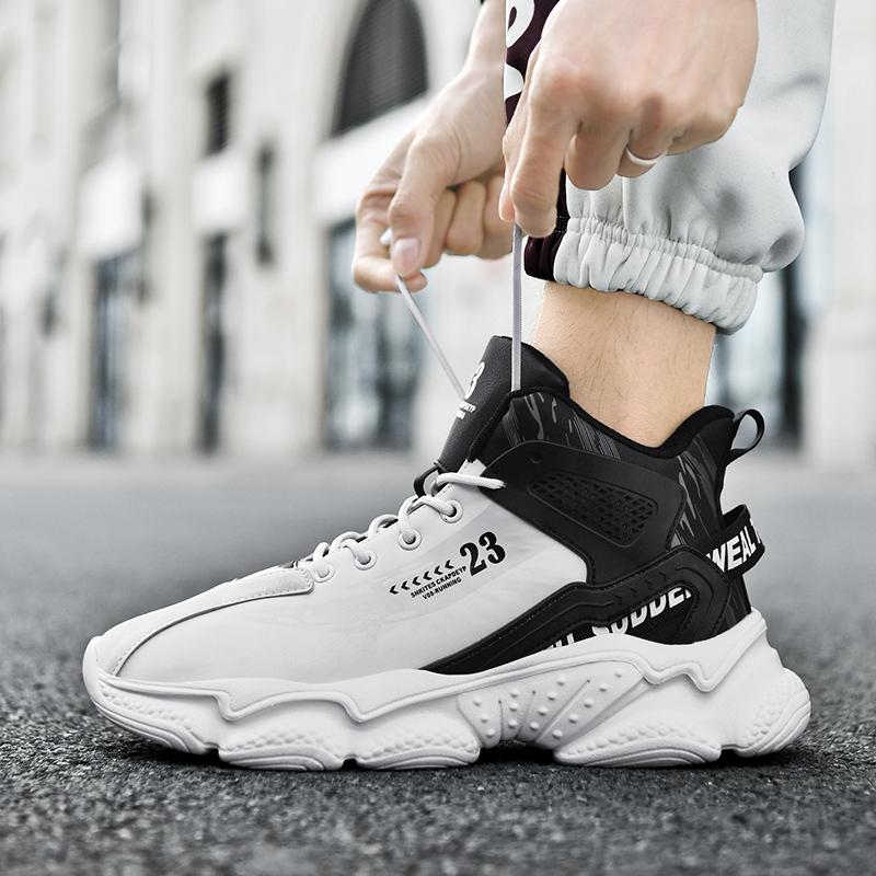 Мода 2024 Весна и Осень высокие кеды на шнуровке повседневные мужские кожаные повседневные кроссовки удобные для ходьбы на плоской подошве мужская обувь