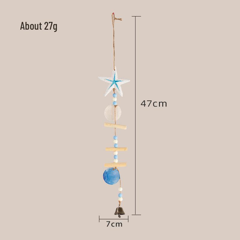 Mediterranean Handmade Wooden Starfish and Shell Wind Chime Pendant for Seaside Decor