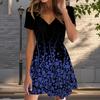 Summer Fashion Women's V Neck Short Sleeve Bubbles Printed Dress Sex Short Skirt Dresses