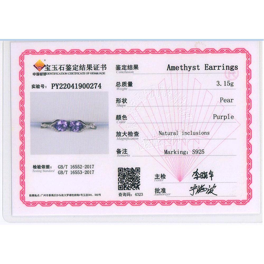 Bolaijewelry Natural Brazil Amethyst Clasp Earring 4ct Up Pear 7*9mm Real Gemstone Jewelry 925 Sterling Silver for Women Daily Wear Jewelry Gift