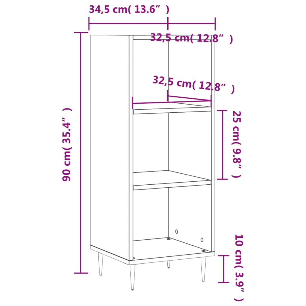 Sideboard High Gloss White 34.5 x 32.5 x 90 cm Engineered Wood