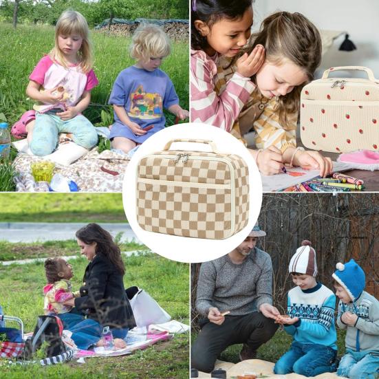 Kids Insulated Lunch Bag Corduroy Lunch Box for School Spacious Cooler Organizer with