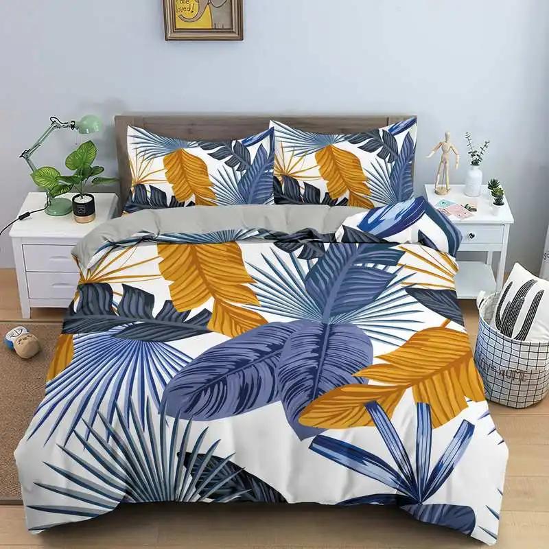 Comforter Leaves Bedding Set Single / Double King Size With Pillow Case 2 3 Piece