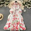Single Breasted Shirt Dresses for Women Spring Autumn Print Vintage Fashion Elegant Palace Style Long Dress