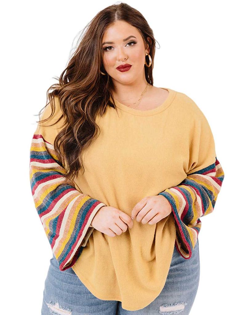 Azura Exchange Striped Bell Sleeve Plus Size Top