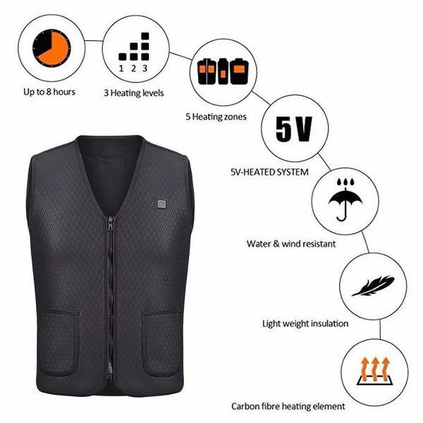 S-3XL USB Heating Tank Top Men's Winter Electric Sleeveless Jacket Outdoor Heating Tank Top Hiking Heating Tank Top (Excluding Power Bank)