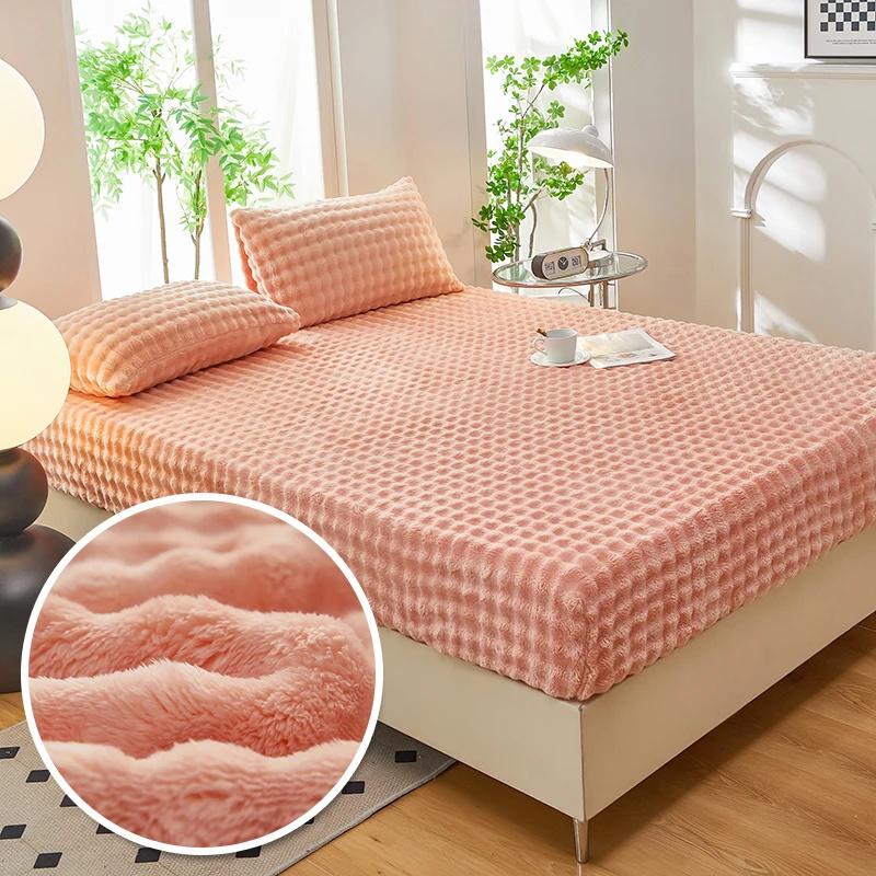 Зимняя постель, теплая простыня на резинке, постельное белье, чехол для матраса, утолщенная плюшевая эластичная простыня, зимнее коралловое флисовое роскошное покрывало для двуспальной кровати