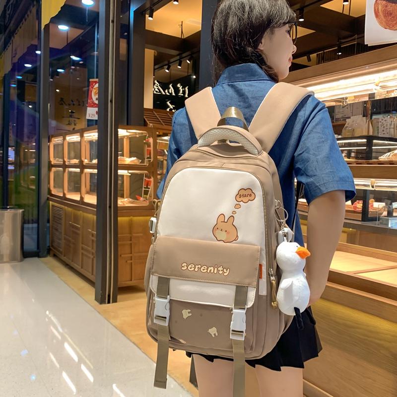 Школьный рюкзак для школьников 3–6 классов, женский рюкзак большой емкости с героями мультфильмов, рюкзак для кампуса с цветными блоками