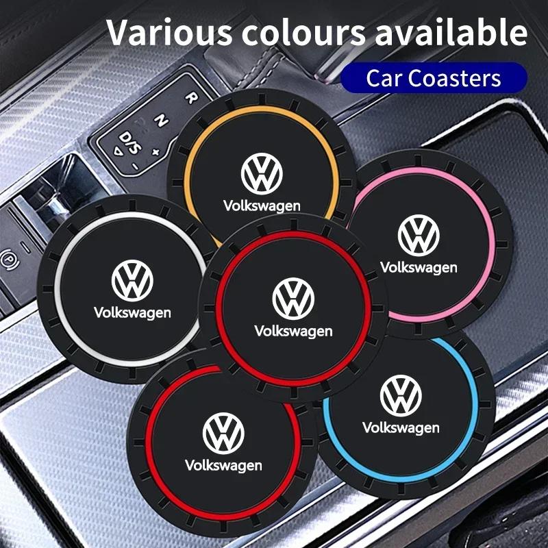 VW Valve Stems Caps Car Sticker For VW Volkswagen Jetta MK5 Golf 2PCS Car Coasters Water Cup Slots Non-Slip Mat Waterproof Cup Pad