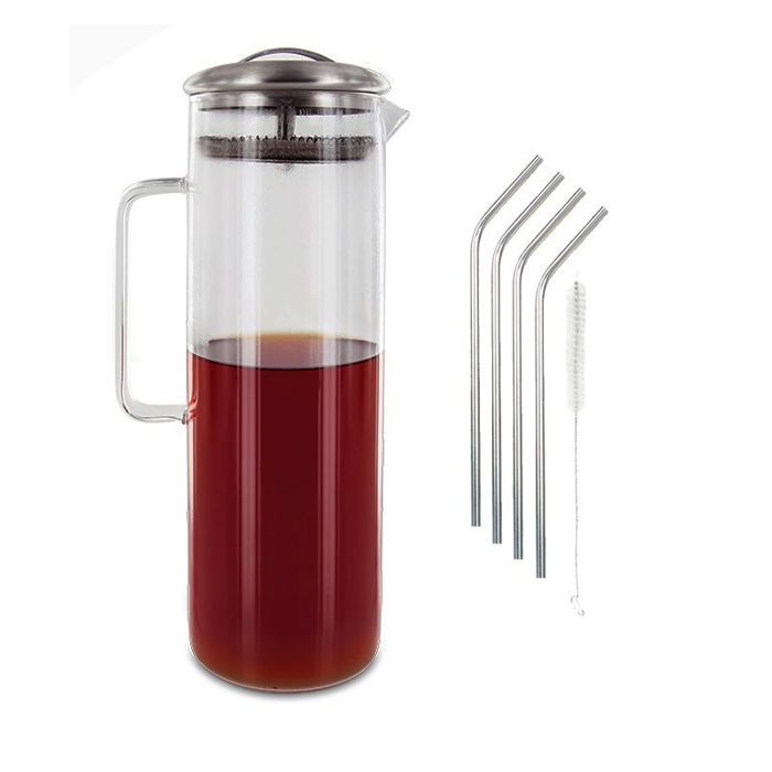 Carafe à thé glacé 1,5 litre + 4 pailles en inox