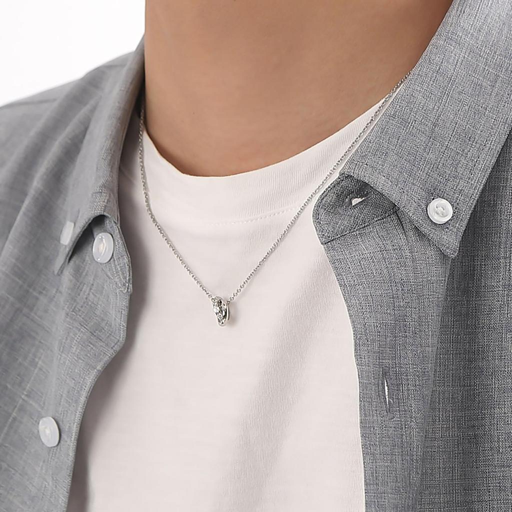 Парный набор ожерелий из 2 шт. Хирургическая сталь 316L Кубический цирконий Двойное кольцо Розовый Серебристый [White Clover] 40см/45см & 4SUP112GO&4SUP112SV