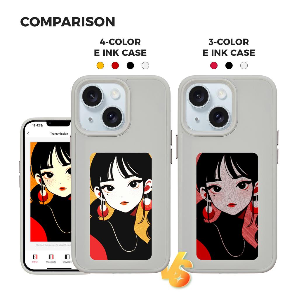 INKZONE Чехол для iPhone 13/14 PC+TPU 4-цветный E Ink чехол DIY Смарт-дисплей Настраиваемая крышка для телефона