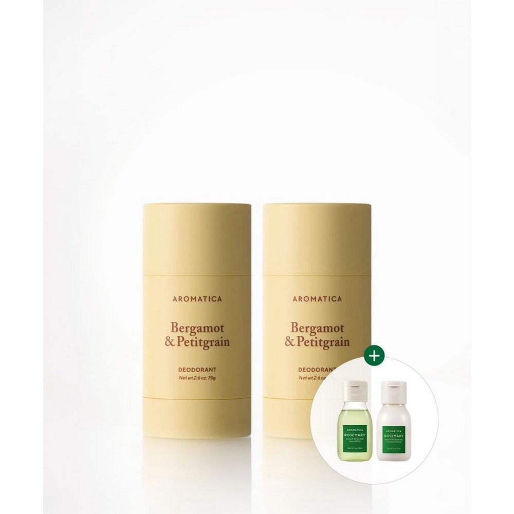 AROMATICA 24-часовой уход от запаха тела Бергамот и Петитгрейн Дезодорант 75г+75г Бесплатно Дорожный размер Шампунь и Кондиционер 1 шт 75 г
