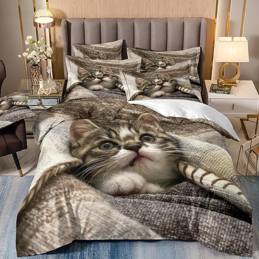 Милый кошачий постельный комплект Домашнее украшение спальни Мальчик Девочка Пододеяльник Наволочка Детские комплекты одеял подарок 2/3 шт.