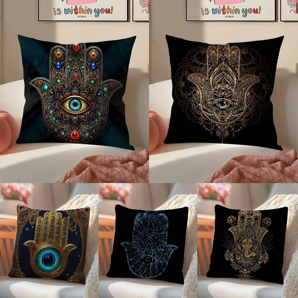 Beautiful Mysterious Style Hamsa-A Pillow Case Anti-dustmite Pillowcase Invisible Zipper Silky Short Plush Sofa Cushion Cover