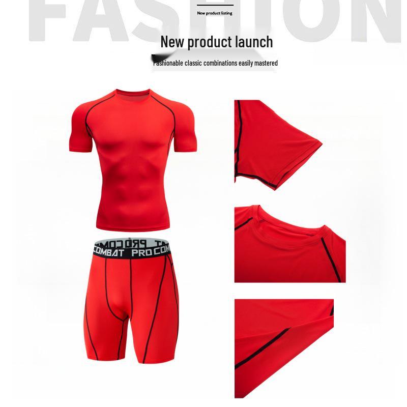 Мужской трансграничный фитнес-компрессионный комплект: Плотный базовый слой для спорта, баскетбола, футбола, бега и йоги.