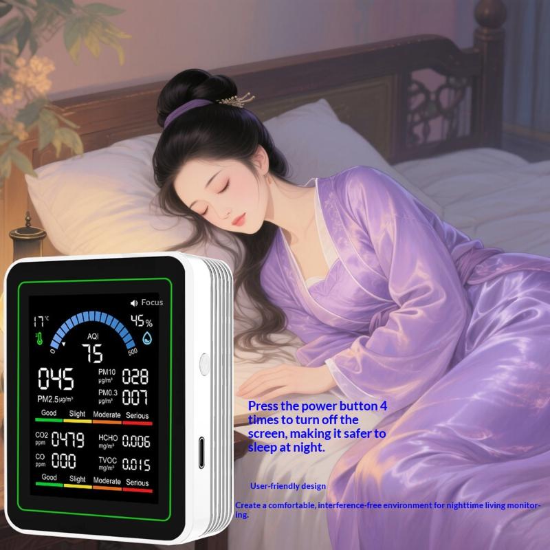 Детектор качества воздуха 10-в-1 CO2, PM0.3, PM1.0, PM2.5, PM10, HCHO, TVOC, Термометр-гигрометр, Монитор CO2