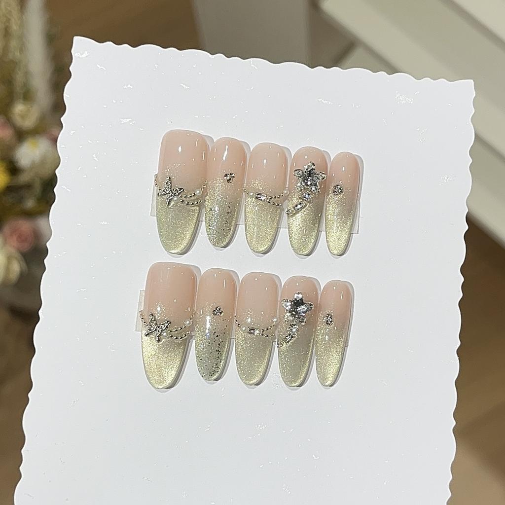 Fruit Green Crushed Diamond Spring Cream Green Side Light Cat Eye Thin Flash Chain Butterfly Sticker Drill Wear Armor Piece