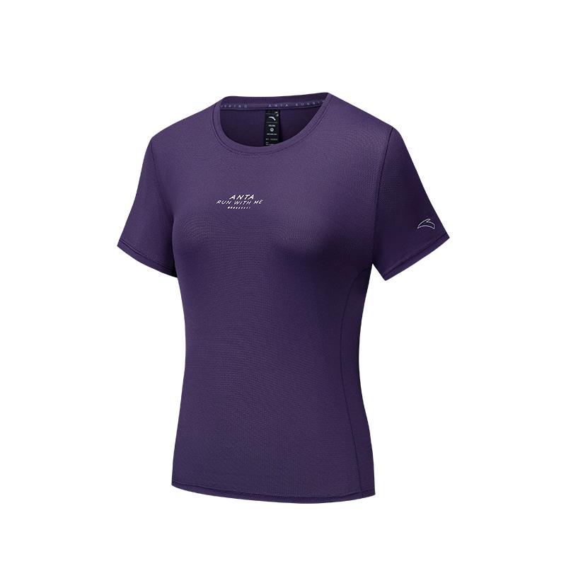 Anta Comfortable Quick-Dry Versatile Short Sleeve T-Shirt Women Tops Sky-Purple 162525109-4