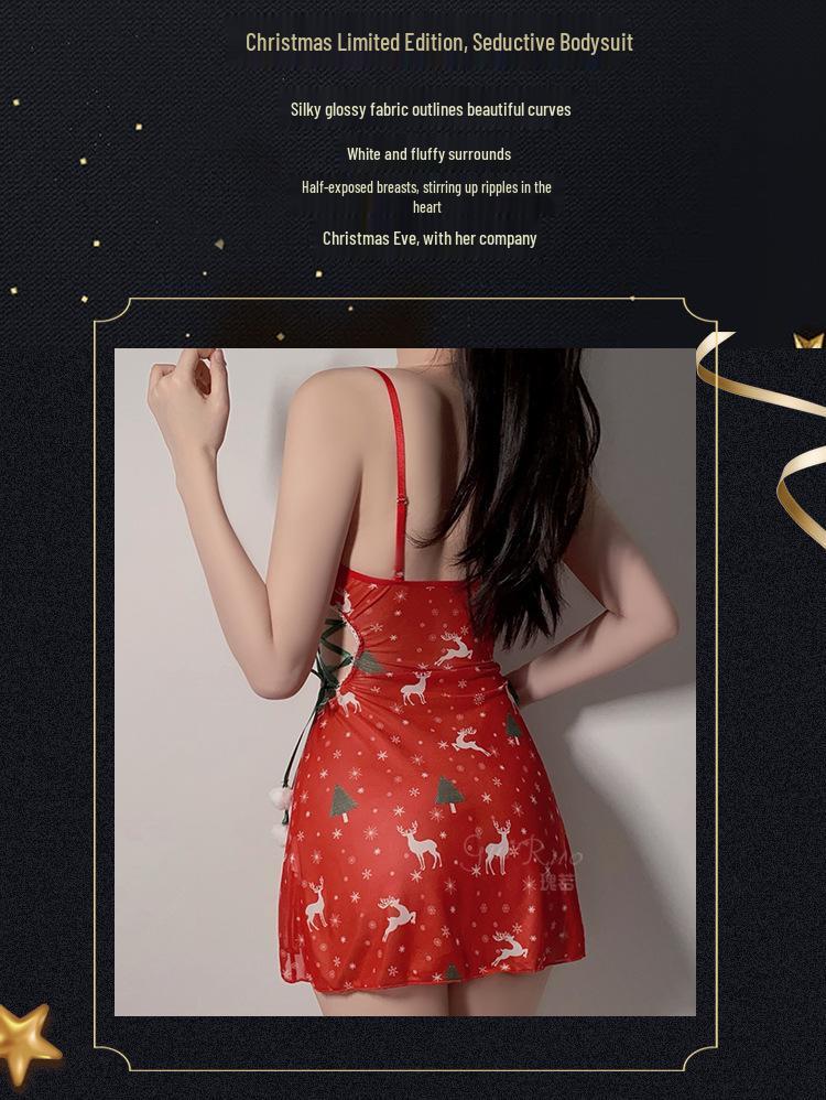 Stunning Plus Size Deep V Christmas Lingerie Set: Sweet & Seductive Mesh Camisole Nightgown