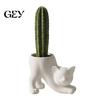 Small Cactus Flowerpot 3D Printed Stretching Cat Planter Pot, Cute Kitty Succulents Creative Animal Flowerpot, Lovely Kitten Plant Pot for Home Office