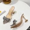 Fashion Fashion Crystal Sequined Bowknot Women Pumps Sexy Pointed Toe High Heels Wedding Prom Shoes Ladies PVC Transparent Sandals