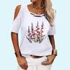 Женская модная футболка с круглым вырезом, летняя футболка с открытыми плечами и коротким рукавом, повседневная футболка с цветочным принтом