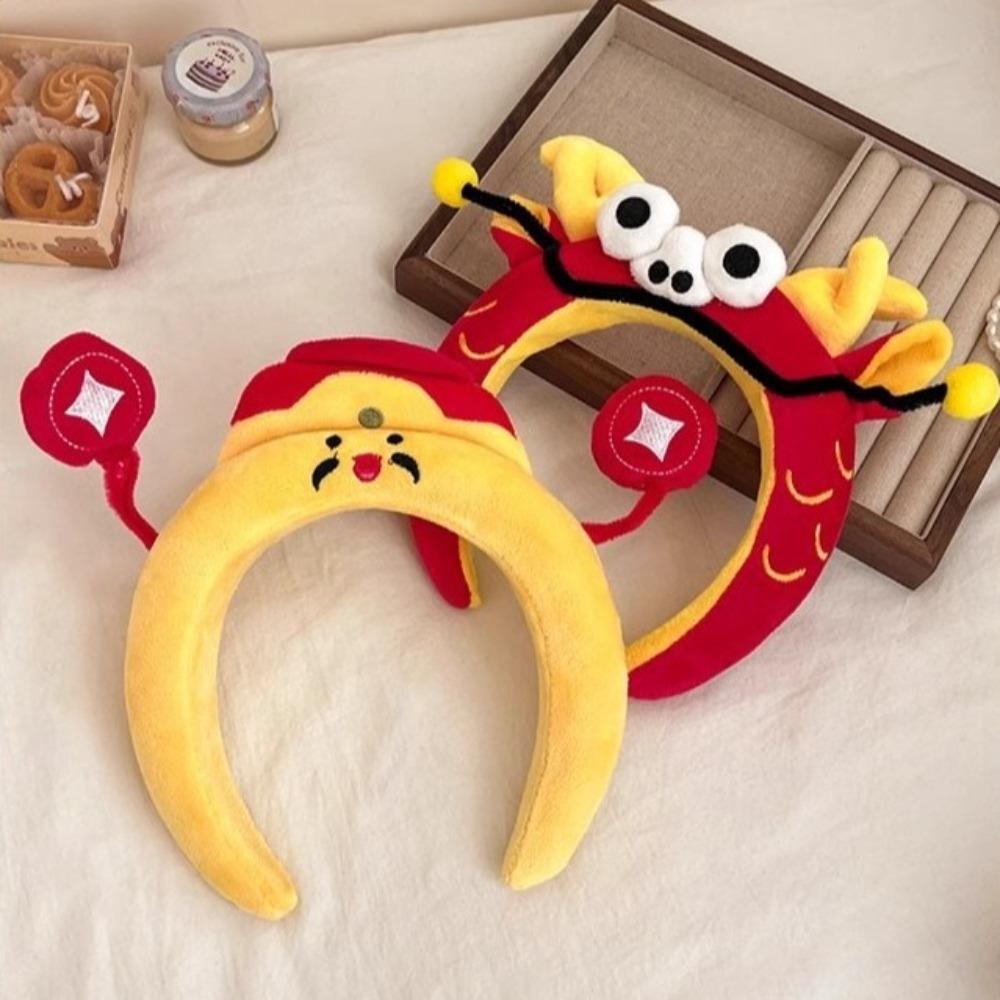 Cartoon Funny Hair Hoop God of Wealth Face Washing Hair Hoop New Year Plush Headband Girls/Female