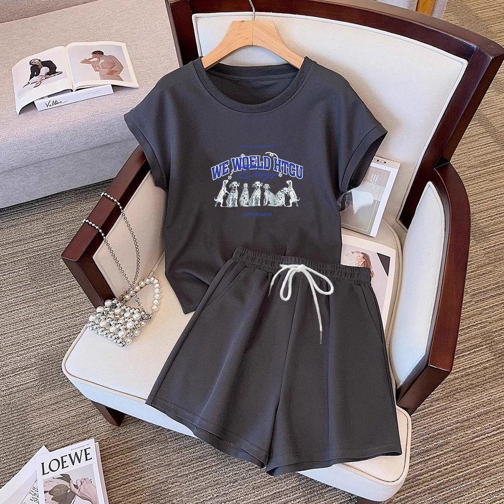 Women's Korean Style Casual Sports Suit: Flutter Sleeve Top & Wide Leg Shorts Two-Piece Set