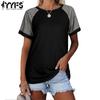 Women's Fashion Casual Summer Spring Colour Block Print Short Sleeve O-Neck Blouses & Shirts