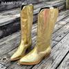 Вышитые массивные женские высокие сапоги с острым носком, дизайнерские туфли на среднем каблуке 2025 года, зимние туфли-лодочки до колена, челси, Botas De Mujer