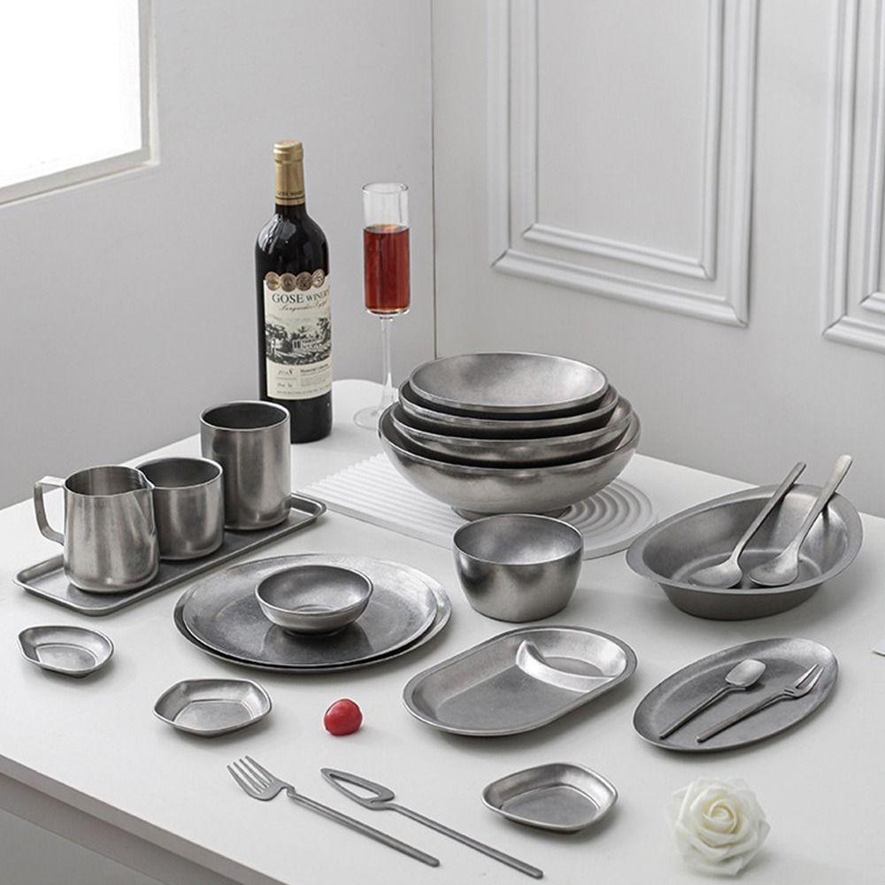 Многофункциональная винтажная металлическая обеденная тарелка, неправильная костяная посуда, ретро тарелки для еды, для обеда