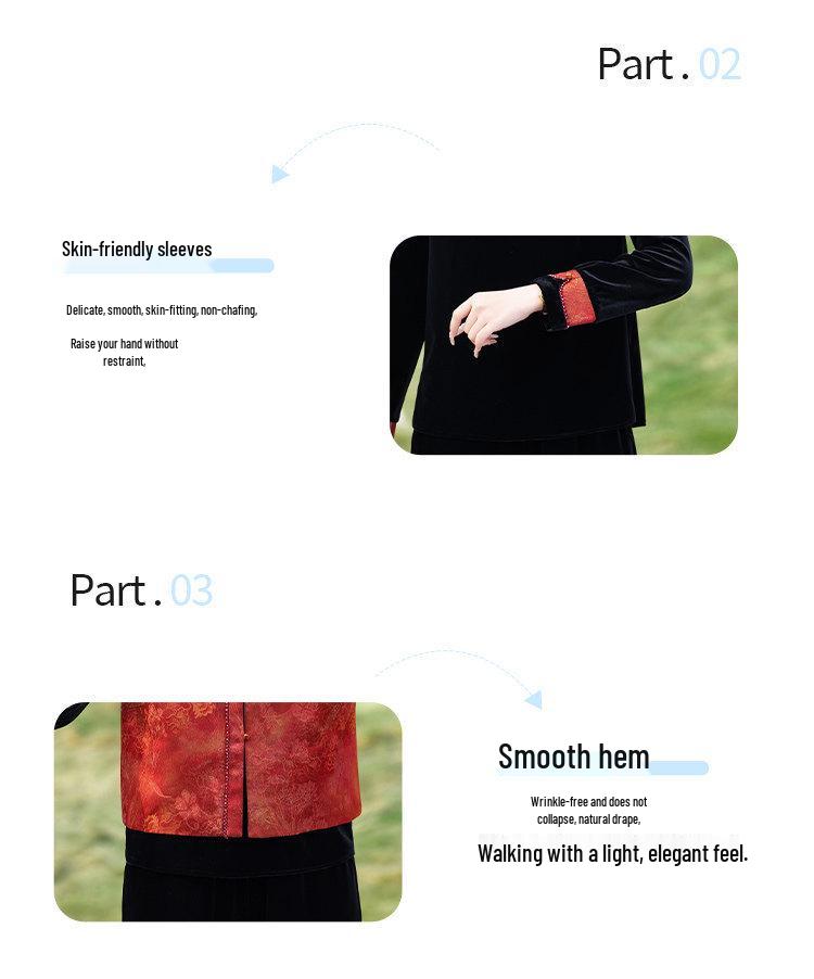 Китайский золотой бархатный жилетный комплект для женщин среднего возраста - Весна/Осень, стиль благородной дамы
