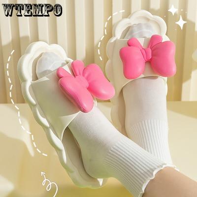Женская летняя одежда, милые и мягкие домашние сандалии и тапочки с бантом на мягкой подошве для пары
