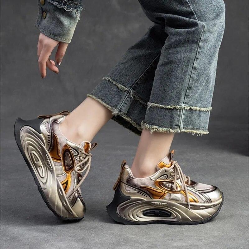 Johnature Модная спортивная обувь на толстой подошве, разноцветные кроссовки на шнуровке, универсальная женская обувь