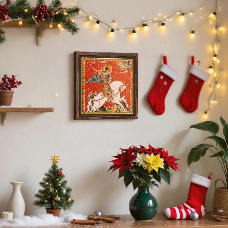 Декоративная роспись православных икон, Освященная икона «Св.. Георгий Победоносец на коне",Картина в рамке,Христианское настенное искусство,20см*20см,подарок