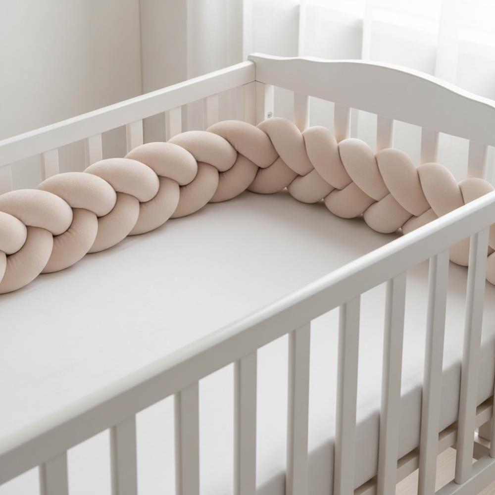 Braided velvet cot bumper 180cm (beige)