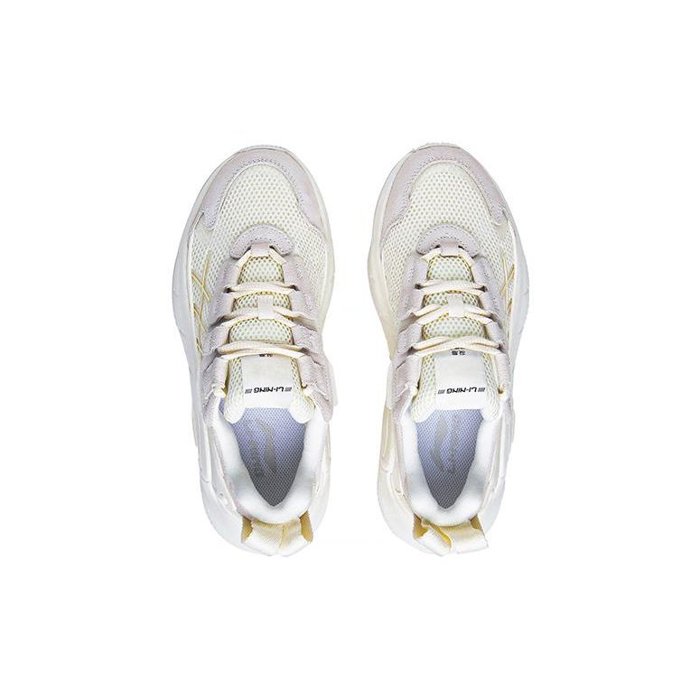 Li Ning Star Cloud 2K Ткань Синтетическая кожа Нескользящие Износостойкие Низкие Спортивные Повседневные Туфли Женские Кроссовки Белого Цвета AGCT078-1