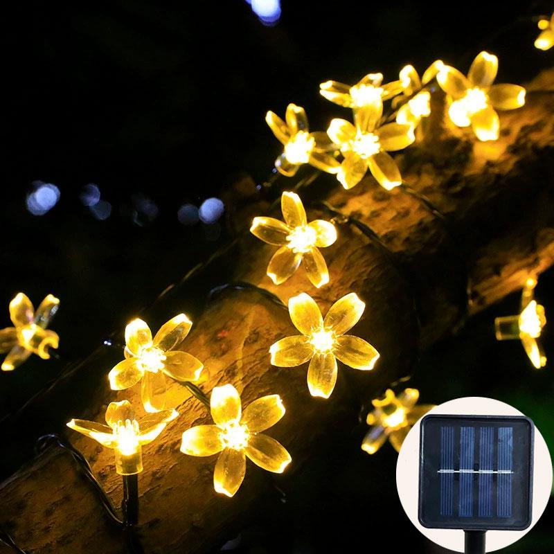 LED Festoon Cherry Blossom Garden Tree Solar Garland Wedding Party Balcony Decoration Holiday Outdoor Solar Light String