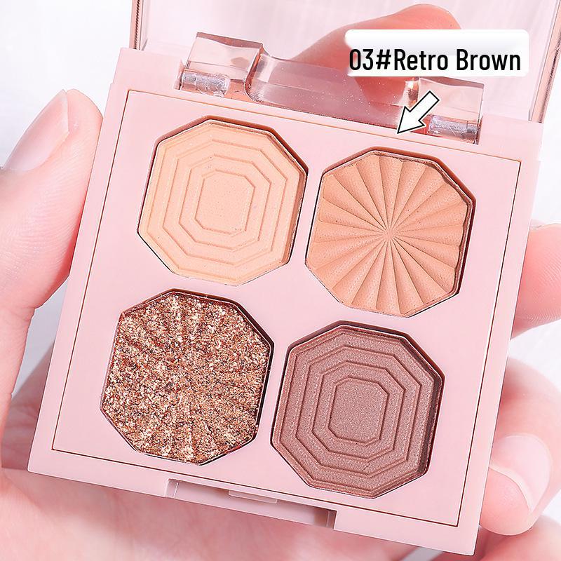 Chocolate Gemstone Four-Color Eyeshadow Palette: Matte, Shimmer, Glitter, Earth Tones - Pure Desire Style, Student-Friendly.