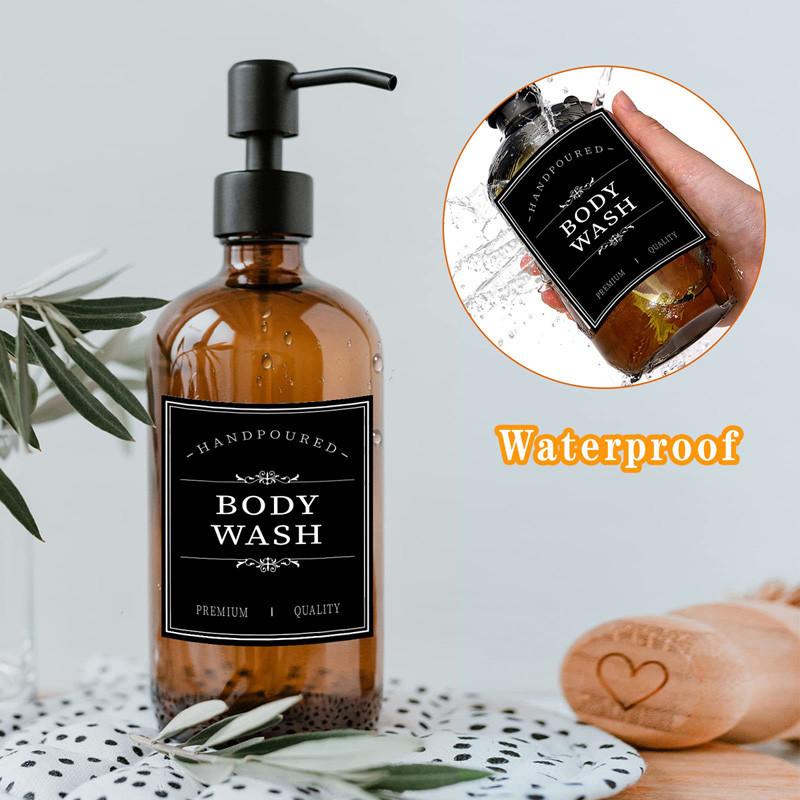 Черные/белые этикетки на дозаторе для мыла, наклейка на этикетку для лосьона, шампунь-кондиционер для мытья тела, ванная комната, душ, дозатор мыла, водонепроницаемые этикетки