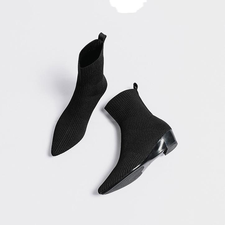 Женские весенние вязаные цветные заостренные ботинки с острым носком, повседневные, с покатым каблуком, эластичные, короткие, ботинки Martin, туфли для рыцарей, размеры 34-40