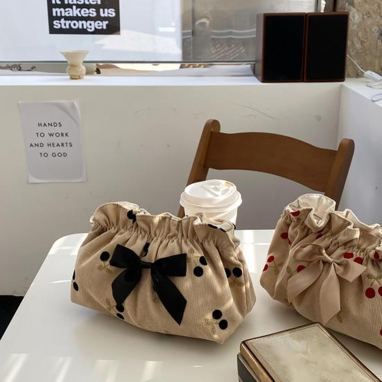 Косметичка с бантом, застежка-молния, вельветовый вишневый несессер, косметичка, клатчи для путешествий