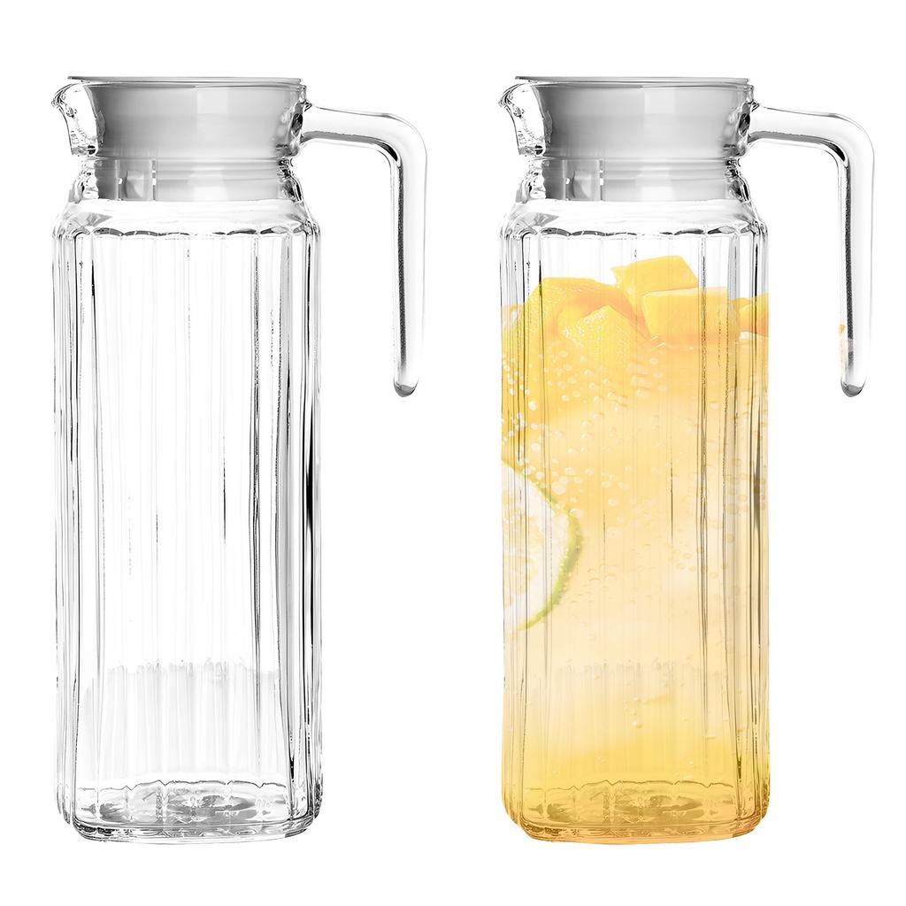 2Pack Plastic Pitcher with Lid 1.1L Water Jar with Ribbed Design BPA-Free Water Pitcher Clear Plastic Water Pitcher with Vented
