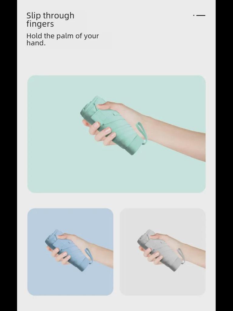 Креативный мини-зонт на клею шестикратного сложения черного цвета — компактная женская капсула для защиты от солнца и дождя, солнцезащитный экран двойного назначения.