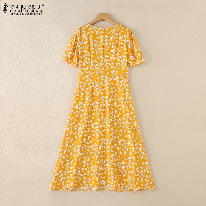 ZANZEA Женское повседневное платье с квадратным воротником и коротким рукавом с цветочным принтом